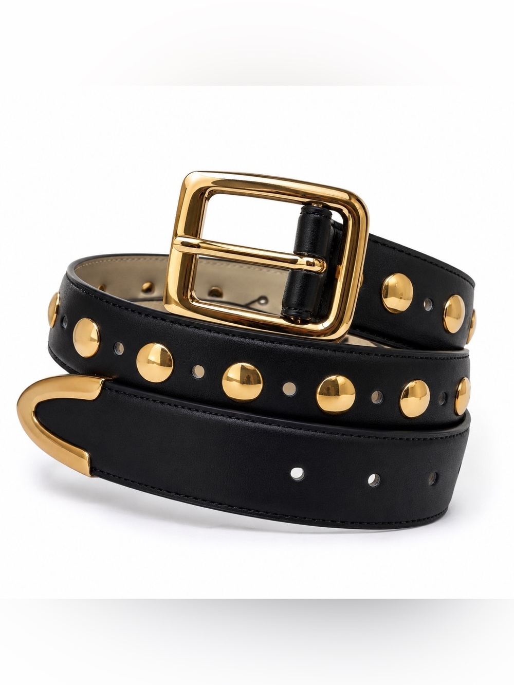 NWT A New Day Black Studded Belt Gold Tone Hardware XS
